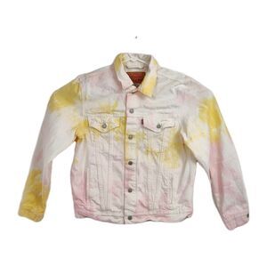 Levi Strauss Denim Trucker Jacket Women's M White/Pink/Yellow TieDye